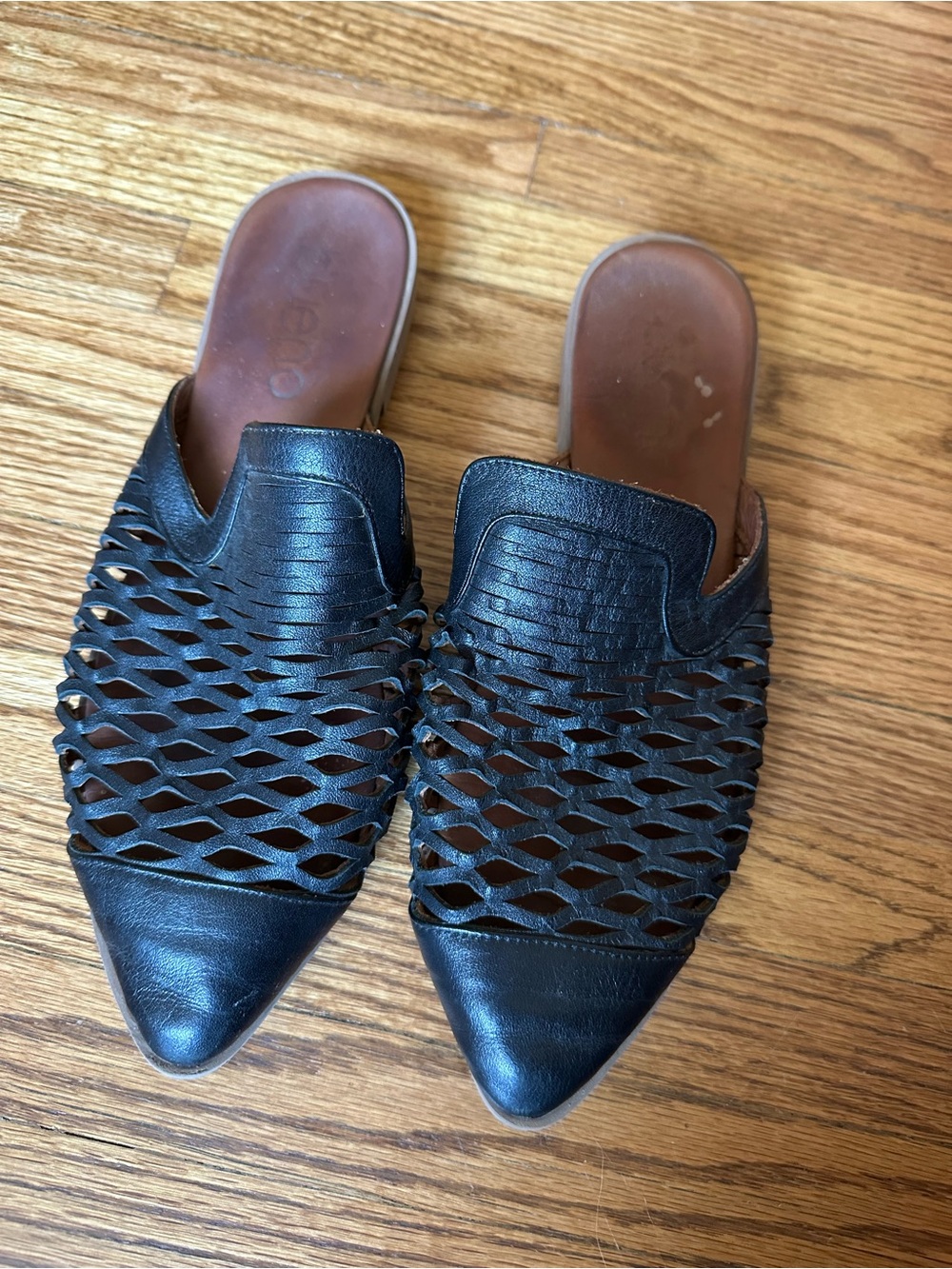 Bueno Black Woven Pointed-Toe Slip-On Flats